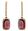 3.06CT DIAMOND & AAA RHODOLITE 14K ROSE GOLD 3D CUSHION & ROUND HANGING EARRINGS