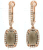 2.26CT DIAMOND & AAA SMOKY TOPAZ 14KT ROSE GOLD CUSHION & ROUND HANGING EARRINGS