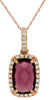 1.96CT DIAMOND & AAA RHODOLITE 14KT ROSE GOLD 3D CUSHION & ROUND HALO PENDANT