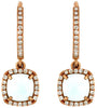 2.05CT DIAMOND & AAA AQUAMARINE 14KT ROSE GOLD CUSHION & ROUND HANGING EARRINGS