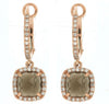 1.95CT DIAMOND & AAA SMOKY TOPAZ 14K ROSE GOLD CUSHION CUT HALO HANGING EARRINGS