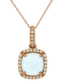 1.32CT DIAMOND & AAA CABOCHON AQUAMARINE 14KT ROSE GOLD 3D SQUARE HALO PENDANT