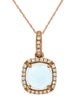 1.32CT DIAMOND & AAA CABOCHON AQUAMARINE 14KT ROSE GOLD 3D SQUARE HALO PENDANT