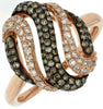 .57CT WHITE & CHOCOLATE DIAMOND 14KT ROSE GOLD 3D FANCY MULTI ROW WAVE OVAL RING
