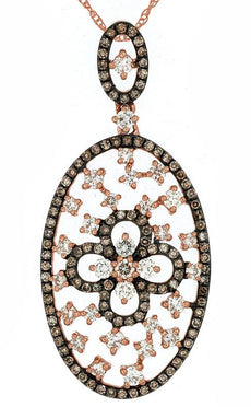1.20CT WHITE & MOCHA DIAMOND 14KT ROSE GOLD 3D OPEN FILIGREE OVAL FLOWER PENDANT