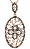 1.20CT WHITE & MOCHA DIAMOND 14KT ROSE GOLD 3D OPEN FILIGREE OVAL FLOWER PENDANT