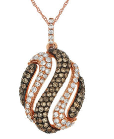 .59CT WHITE & CHOCOLATE FANCY DIAMOND 14K ROSE GOLD MULTI ROW OVAL SWIRL PENDANT