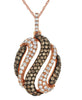 .59CT WHITE & CHOCOLATE FANCY DIAMOND 14K ROSE GOLD MULTI ROW OVAL SWIRL PENDANT