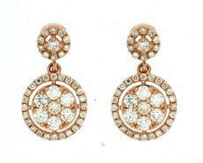 ESTATE .55CT DIAMOND 14KT ROSE GOLD 3D CLUSTER FLOWER CIRCULAR HANGING EARRINGS