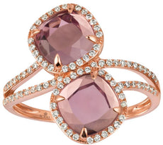 2.47CT DIAMOND & AAA AMETHYST 14KT ROSE GOLD 3D CUSHION & ROUND CRISS CROSS RING