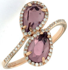 1.51CT DIAMOND & AAA AMETHYST 14K ROSE GOLD PEAR SHAPE & ROUND CRISS CROSS RING