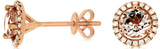 1.26CT DIAMOND & AAA MORGANITE 14K ROSE GOLD 3D ROUND HALO MARTINI STUD EARRINGS