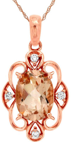 1.04CT DIAMOND & AAA MORGANITE 14KT ROSE GOLD 3D OVAL & ROUND FLOWER PENDANT