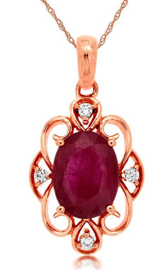 1.24CT DIAMOND & AAA RUBY 14KT ROSE GOLD 3D OVAL MULTI HEART FLOWER LOVE PENDANT