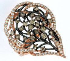 1.23CT WHITE & CHOCOLATE FANCY DIAMOND 14K ROSE & BLACK GOLD MULTI LEAF FUN RING