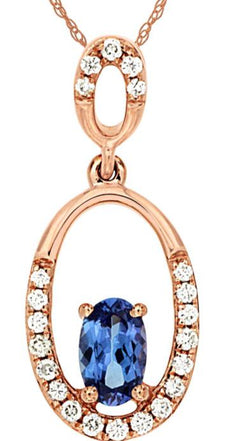 .34CT DIAMOND & AAA TANZANITE 14KT ROSE GOLD 3D OVAL & ROUND FLOATING PENDANT