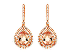 3.25CT DIAMOND & AAA MORGANITE 14KT ROSE GOLD 3D DOUBLE HALO TEAR DROP EARRINGS