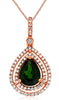 2.30CT DIAMOND & AAA GREEN GARNET 14KT ROSE GOLD DOUBLE HALO TEAR DROP PENDANT