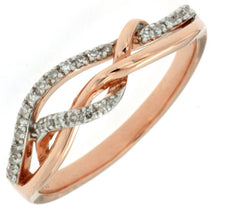 0.10CT DIAMOND 14KT WHITE & ROSE GOLD 3D CLASSIC CRISS CROSS INFINITY LOVE RING