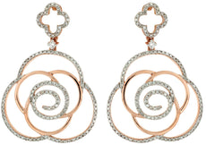 1.03CT DIAMOND 14KT ROSE GOLD 4 LEAF CLOVER FLOWER MULTI SWIRL HANGING EARRINGS