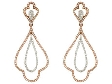 ESTATE 1.14CT DIAMOND 14KT ROSE GOLD 3D FLOWER TEAR DROP HANGING EARRINGS