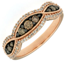 .53CT WHITE & CHOCOLATE FANCY DIAMOND 14KT ROSE GOLD 3 STONE INFINITY LOVE RING