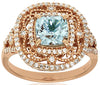 1.87CT DIAMOND & AAA AQUAMARINE 14KT ROSE GOLD CUSHION & ROUND FILIGREE FUN RING