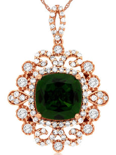 2.72CT DIAMOND & AAA GREEN GARNET 14KT ROSE GOLD CUSHION & ROUND FLOWER PENDANT