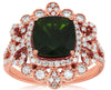 2.75CT DIAMOND & AAA GREEN GARNET 14K ROSE GOLD 3D CUSHION & ROUND FILIGREE RING