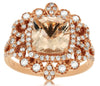 2.6CT DIAMOND & AAA MORGANITE 14K ROSE GOLD CUSHION & ROUND FILIGREE FLOWER RING