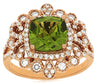2.70CT DIAMOND & AAA PERIDOT 14KT ROSE GOLD CUSHION & ROUND FILIGREE FLOWER RING