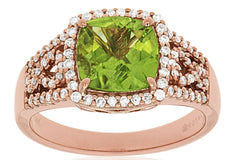 2.45CT DIAMOND & AAA PERIDOT 14KT ROSE GOLD CUSHION & ROUND SQUARE HALO FUN RING
