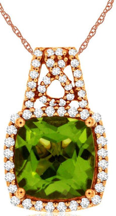 2.33CT DIAMOND & PERIDOT 14KT ROSE GOLD CUSHION & ROUND LEVERBACK SQUARE PENDANT