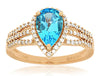 1.9CT DIAMOND & AAA BLUE TOPAZ 14K ROSE GOLD PEAR SHAPE & ROUND CLASSIC FUN RING