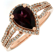 1.70CT DIAMOND & AAA RHODOLITE 14KT ROSE GOLD 3D PEAR SHAPE & ROUND CLASSIC RING