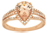 1.40CT DIAMOND & AAA MORGANITE 14K ROSE GOLD CLASSIC PEAR SHAPE & ROUND FUN RING