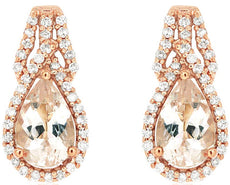 1.7CT DIAMOND & AAA MORGANITE 14KT ROSE GOLD PEAR SHAPE & ROUND HANGING EARRINGS