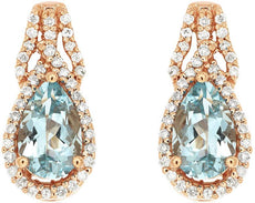 1.9CT DIAMOND & AAA AQUAMARINE 14K ROSE GOLD PEAR SHAPE & ROUND HANGING EARRINGS
