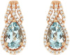 1.9CT DIAMOND & AAA AQUAMARINE 14K ROSE GOLD PEAR SHAPE & ROUND HANGING EARRINGS