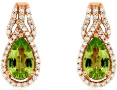 2.05CT DIAMOND & AAA PERIODT 14K ROSE GOLD PEAR SHAPE & ROUND HANGING EARRINGS