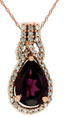 1.58CT DIAMOND & AAA RHODOLITE 14K ROSE GOLD PEAR SHAPE & ROUND FLOATING PENDANT