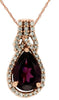 1.58CT DIAMOND & AAA RHODOLITE 14K ROSE GOLD PEAR SHAPE & ROUND FLOATING PENDANT