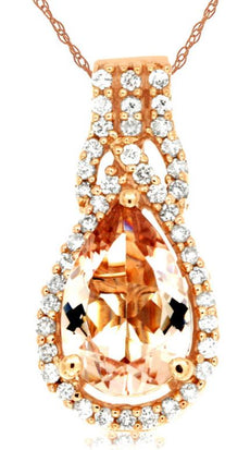 1.28CT DIAMOND & AAA MORGANITE 14K ROSE GOLD PEAR SHAPE & ROUND FLOATING PENDANT