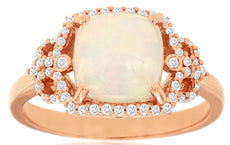 1.6CT DIAMOND & AAA OPAL 14KT ROSE GOLD 3D CUSHION & ROUND FRIENDSHIP LOVE RING