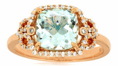 2.10CT DIAMOND & AAA AQUAMARINE 14K ROSE GOLD 3D CUSHION & ROUND SQUARE FUN RING