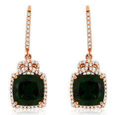 4.72CT DIAMOND & AAA GREEN GARNET 14K ROSE GOLD CUSHION & ROUND HANGING EARRINGS