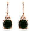 4.72CT DIAMOND & AAA GREEN GARNET 14K ROSE GOLD CUSHION & ROUND HANGING EARRINGS