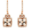 4.42CT DIAMOND & AAA MORGANITE 14K ROSE GOLD 3D CUSHION & ROUND HANGING EARRINGS