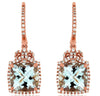 4.22CT DIAMOND & AAA AQUAMARINE 14KT ROSE GOLD CUSHION & ROUND HANGING EARRINGS