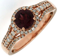 1.12CT DIAMOND & AAA RHODOLITE 14KT ROSE GOLD 3D ROUND HALO ENGAGEMENT RING